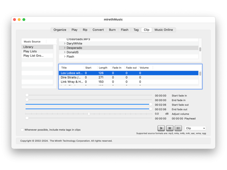 mirethmusic audio converter make audio clip tab